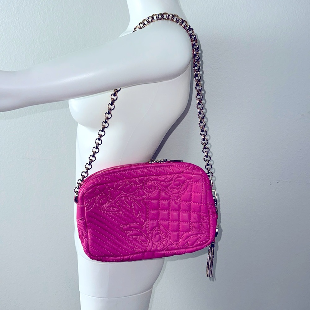 VERSACE Vanitas pink quilted leather baroque rococo gold chain shoulder bag RARE